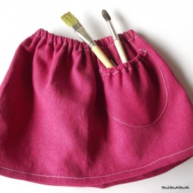 Raspberry red linen skirt with puffed pocket