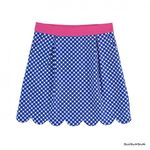 Scallop Hem Skirt blue dots