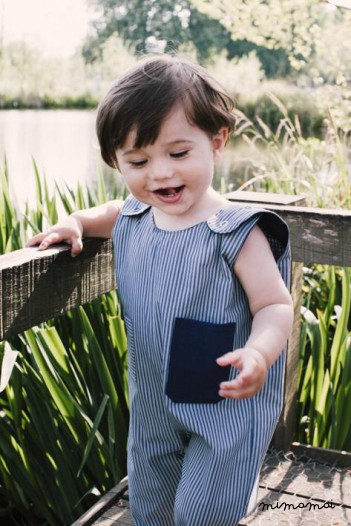 Baby dungarees with purple pocket