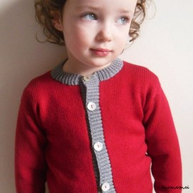 Knitted woollen Cardigan, Ruby Red & Grey