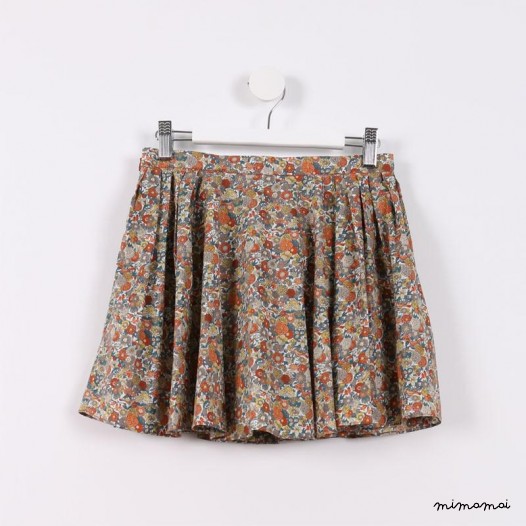 Two-way Pleated Skirt orange floral