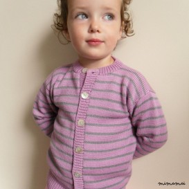 Childrens Knitted Cardigan/girls knitted cardigan/Wool knit jumper/Lilac & Grey stripe