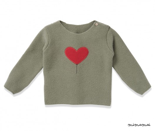 Pullover HUG ME HEART armygreen