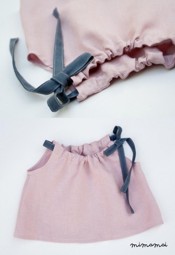 Pink linen blouse with grey bow