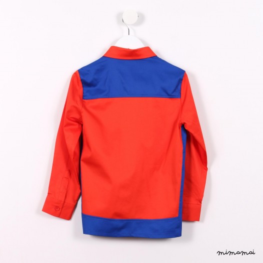 Long-sleeved Colour block Shirt orange and blue