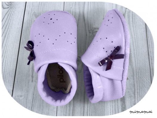 A mano morbida pelle suola scarpa pantofole - viola, viola-bambino con arco