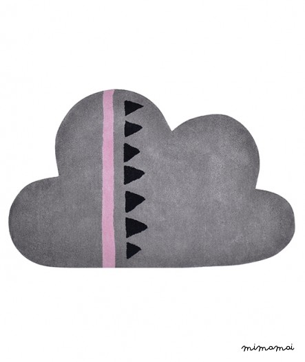 Tapis chambre de b&eacute;b&eacute;, forme nuage rose et gris