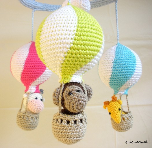Hot air balloon baby mobile for a neon colored nursery