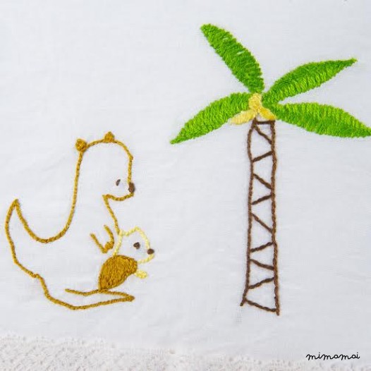 baby linen sheet pillowcase,hand embroidered, sweet safari