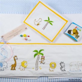 baby linen sheet pillowcase,hand embroidered, sweet safari