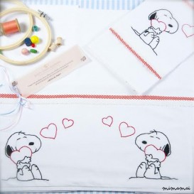 baby linen sheet pillowcase,hand embroidered, lovely snoopy,
