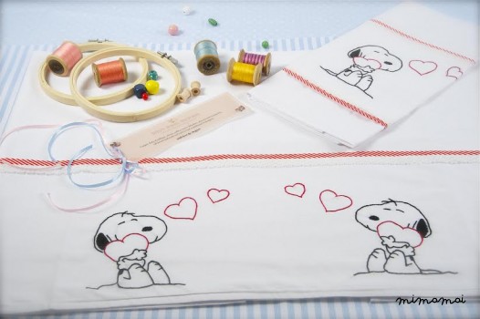 baby linen sheet pillowcase,hand embroidered, lovely snoopy,