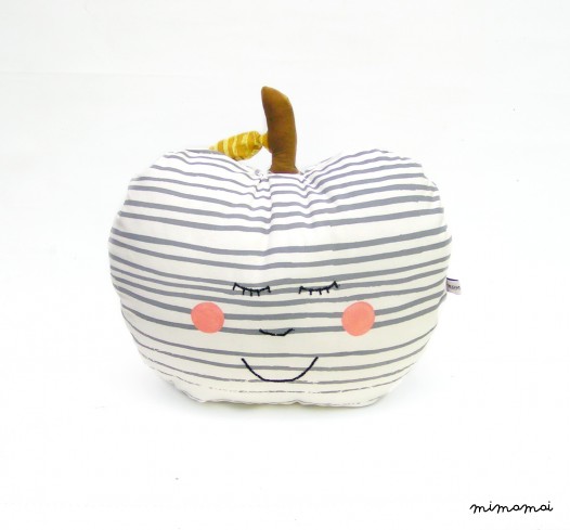 Striped apple pillow Happy face