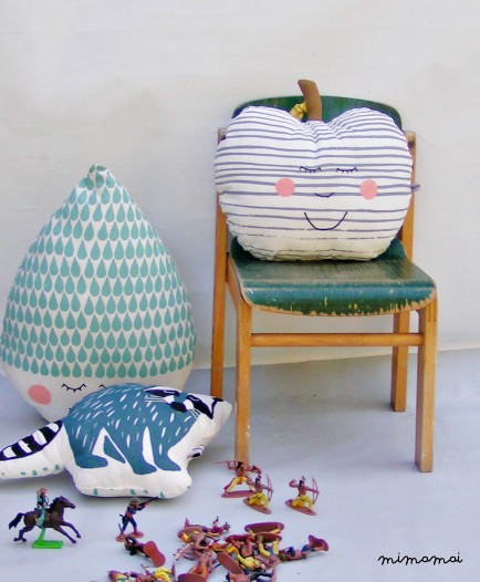 Striped apple pillow Happy face