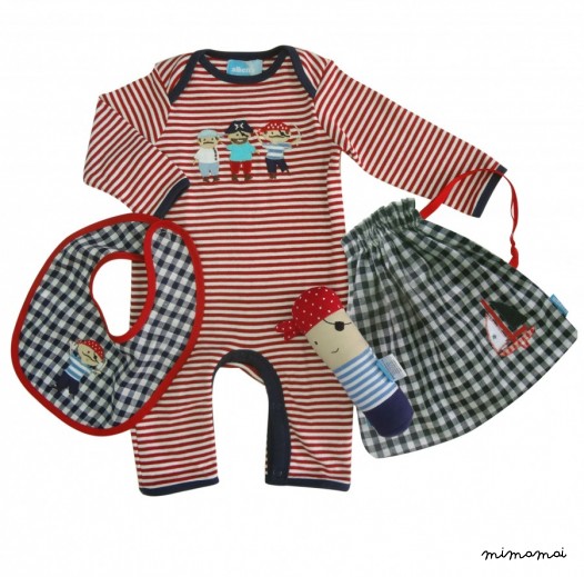 Pirate babygrow, rattle & bib gift set