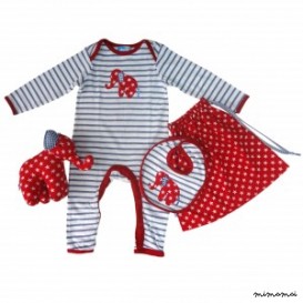 Eli babygrow, bib & soft toy gift set