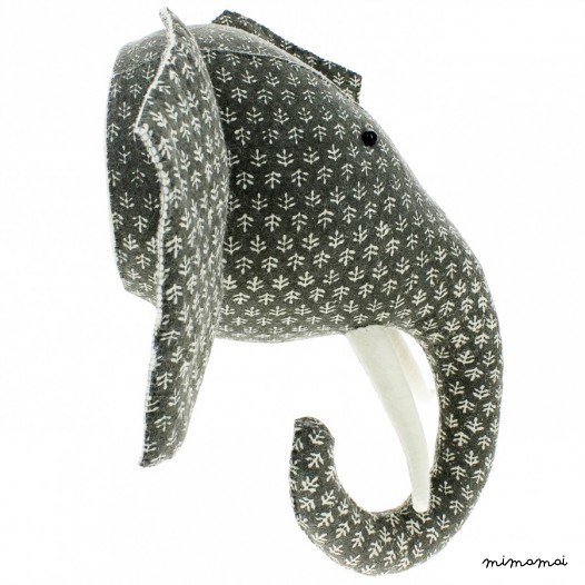 Grey Print felt elephant head