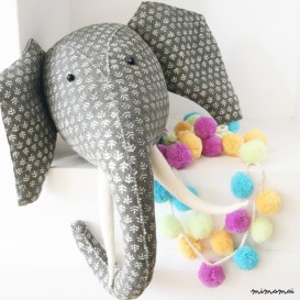 Grey Print felt elephant head