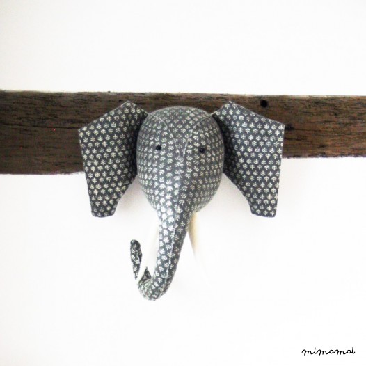 Grey Print felt elephant head