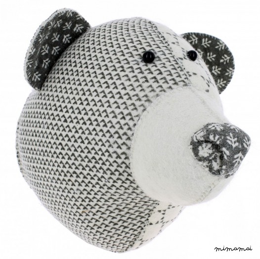 Neutral print felt bear head