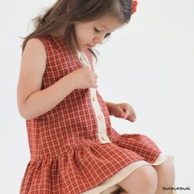 Summer girls dress made, check orange cotton
