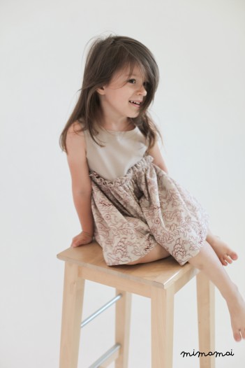 Beige linen dress with floral pattern
