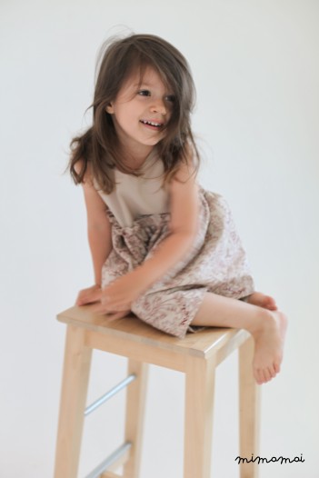 Beige linen dress with floral pattern