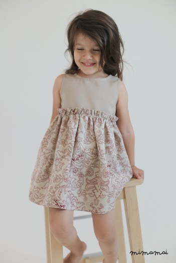 Beige linen dress with floral pattern