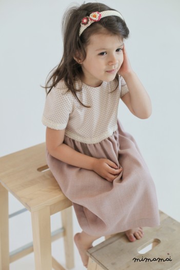 Pink and ivory polka dot woollen dress for girls