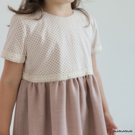 Pink and ivory polka dot woollen dress for girls