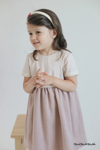 Pink and ivory polka dot woollen dress for girls