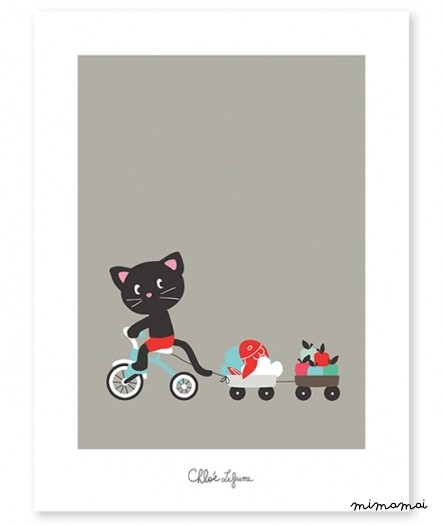 Poster enfant chat et son tricycle