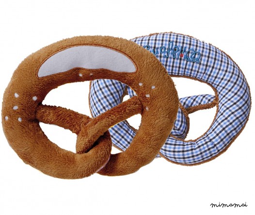 Rustling pretzel Plush with blue/white costume fabric