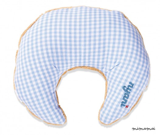 Rustling croissant Plush with Vichy in light blue