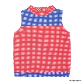 High Collar Top blue and pink