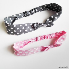 Coppia di fasce capelli mamma&figlia "pois rosa e grigio"