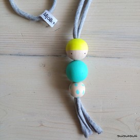 COLLANA "MjMj" doll FLUO giallo-turchese, in legno naturale dipinta a mano