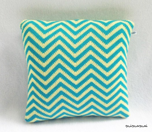 Knitted Cushion / Lemon & Turquoise Pillow