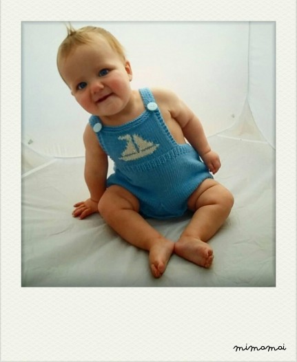 knitted romper suit, baby knit, baby gift, sunsuit in blue Merino
