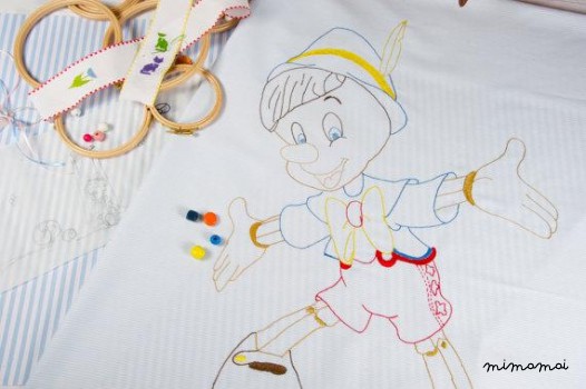 Baby boy blanket Pinocchio-Hand embroidered baby boy bedding