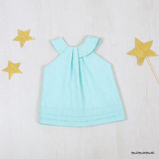 100% cotton in aqua colour dress, Golden dots baby dress