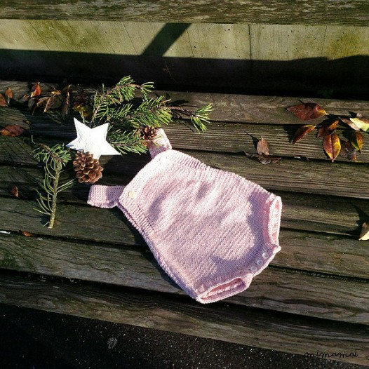 Baby romper, handmade knitwear of organic cotton, pale rose