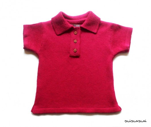 Babies/Children's knitted Merino wool Poloshirt/Sweater shirt with handmade oak buttons