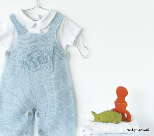 Maglia bambino tuta, cielo blu, maglia di pesce. 100% cotone.