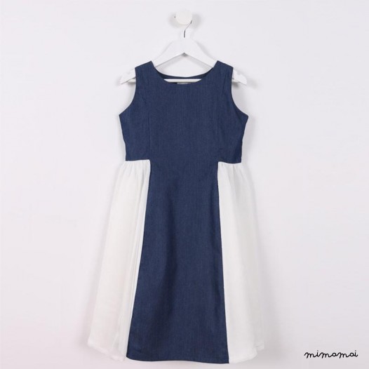 Sleeveless Flared Dress blue denim