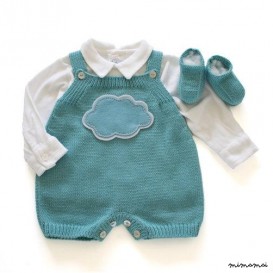Maglia bambino salopette con una nuvola di feltro. Menta. Lana merino.