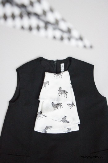 Black woolen zebra jabot dress