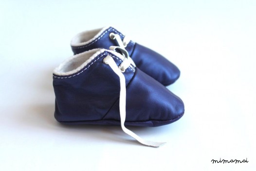 12-18 Months Slippers / Baby Shoes Lamb Leather Blue white