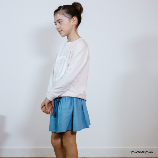 Jupe denim smock&eacute;e C&eacute;leste