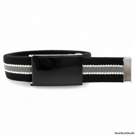 Black belt, black buckle with white and grey stripes